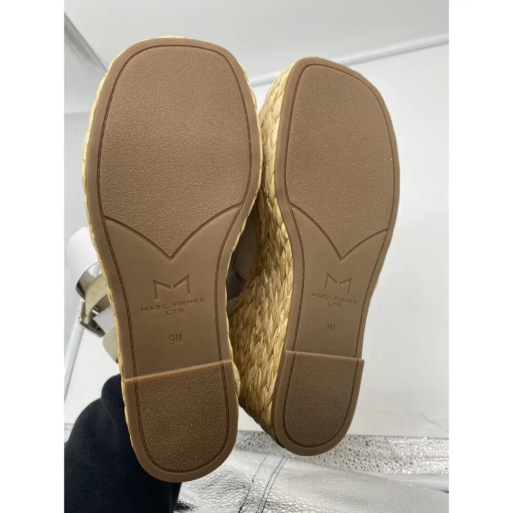 New Marc Fisher LTD Nelly Suede Espadrille Wedge Sandals Ankle Strap Natural 9M‎